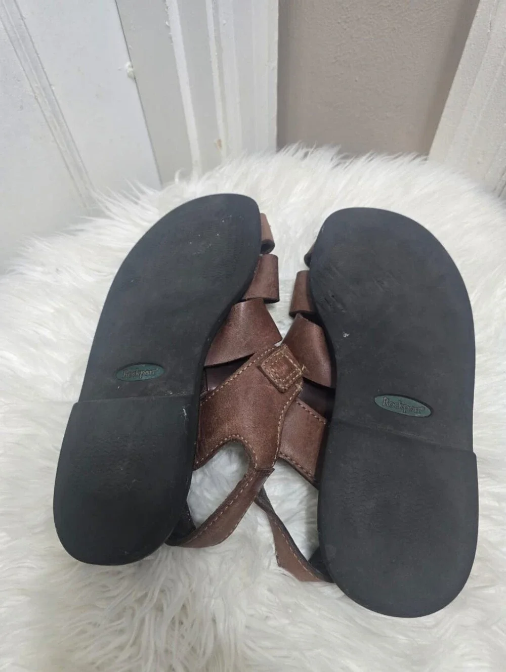 Rockport Sandals Men's 12M Slingback Fisherman Brown Leather Closed Toe Casual